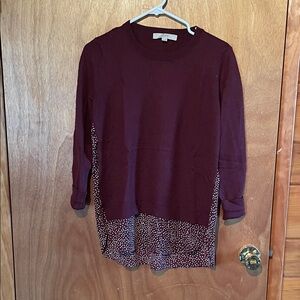 Burgundy Mixed Media Top with Polka Dot Detail